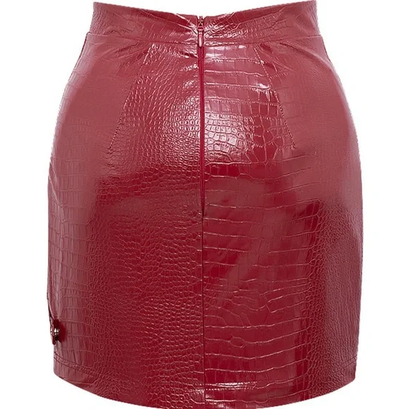 Mistress Rocks Red Croc-Embossed Skirt Set - Picture 5 of 6